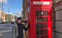 Simone outside Phonebox